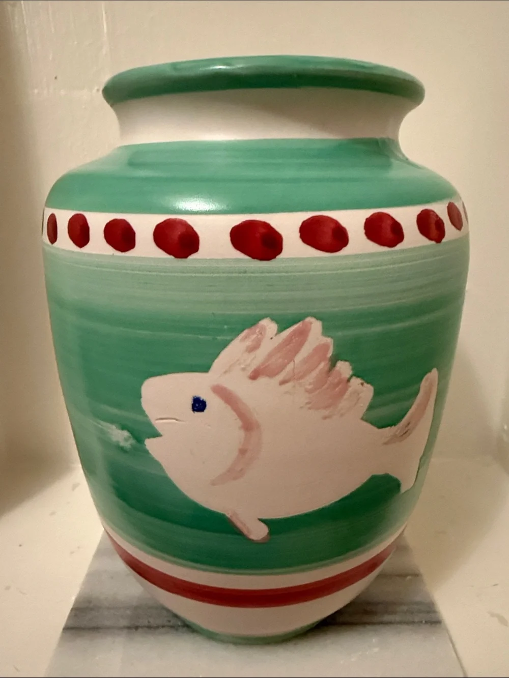 Vtg MCM BITOSSI LONDI STYLE Paoli Ceramiche Italy Pottery Vase Fish Bird Heart